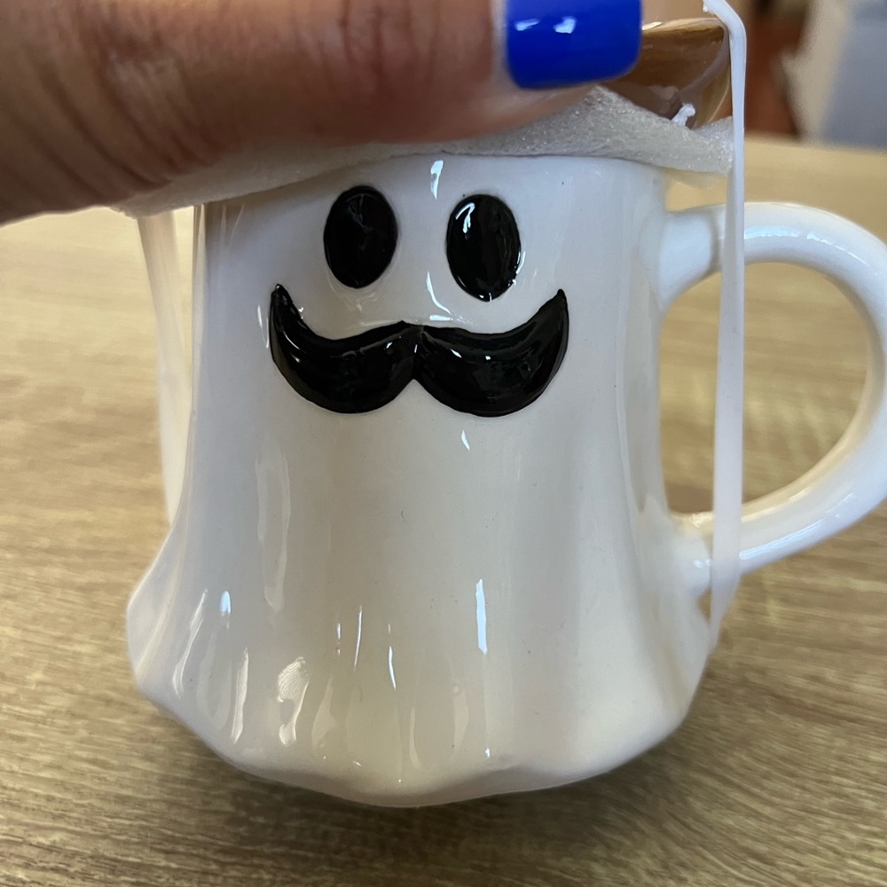 Ghost Mug with Mustache Design
